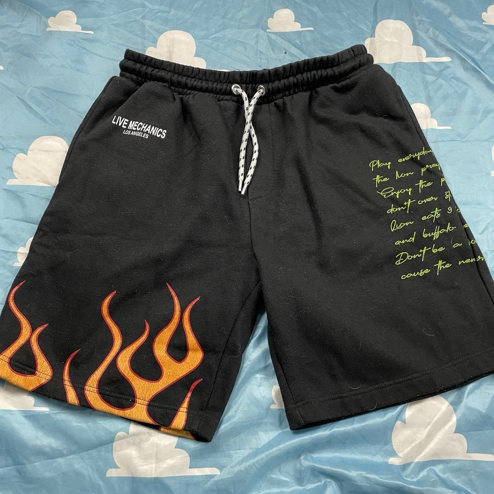 Live Mechanics Black Shorts Fire Quote Drawstrings Large